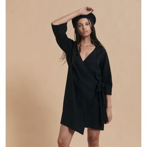Opia Quinn Wrap Dress XS, Black Linen